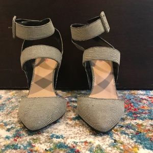 JustFab pointy toe, wrap around strap heels